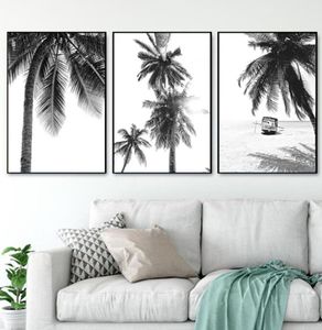 Tropisk landskapsaffisch svart vit minimalistisk väggbild strand duk målar nordisk palm trädtryck konst hem dekor5761833