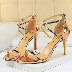 Dress Shoes Womens fetish 8cm 11cm high heels summer mid low foot champagne gold sandals Roman pumps womens gladiator slim H240409 4NH8