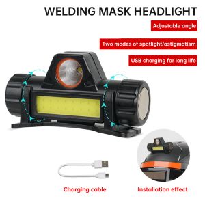 Astigmatismo de chapéus de soldagem lâmpada máscara de farol de luz dupla fonte USB carregamento para soldagem tampa iluminada