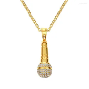 Pendant Necklaces HIP HOP Rock Stainless Steel Microphone Pendants Necklace For Men Rapper Jewelry Gold Silver Color