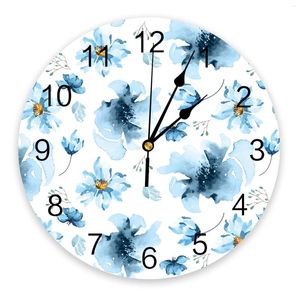 Wall Clocks Watercolor Blue Flowers In Spring Clock Silent Digital For Home Bedroom Kitchen Living Room Decoration