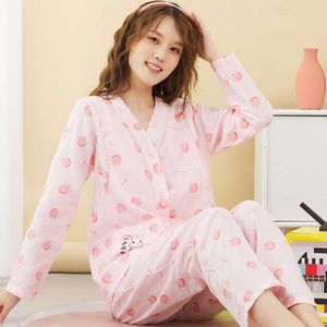 Spring Summer Breathable Pure Cotton Gauze Pregnant Women, Prenatal and Breastfeeding, Printed Postpartum Clothes, Pajamas, Thin Sets for Going Out