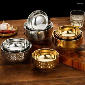 Bowls 304 Stainless Steel Bowl Rice Pot Noodle Dish Golden Double Layer Heat Insulation Household Ramen Frutero