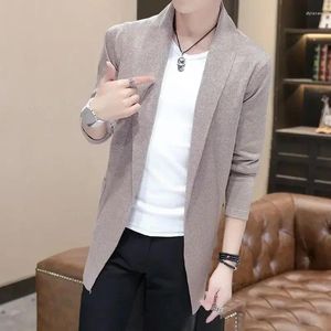 Men's Sweaters Knitted For Men Black Long Man Clothes With Pockets Cardigan No Hoodie Plain Solid Color Fashion 2024 Jumpers X Warm S