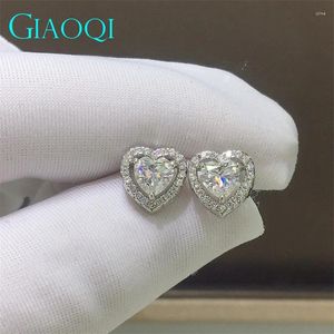 Stud Küpe Giaoqi 10K Beyaz Altın Toplam 2 CT Parlak Kesim Diamond D Renk Kalp Moissanit Kore tarzı Takı