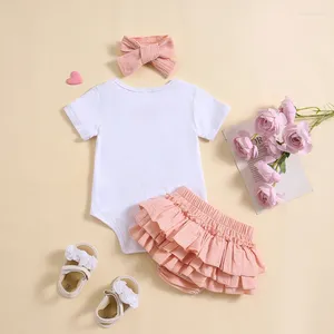 Bekleidungssets 3PCS Baby Girl 1. Geburtstag Outfit Onederful Full Short Sleeve Strampler T-Shirt Tops Tutu Rock Shorts Set Sommerkleidung