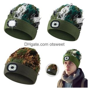 Cykling Caps Maski Lampa LED Clava Zmarła KNITED Fl Face Ski Mask Shisty Camouflage Dz drutny upuszczony dostawa moda