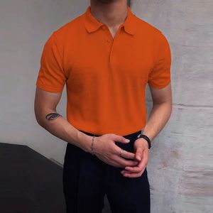 Moda Slim Manga curta masculino Tops de colarinho virado para baixo