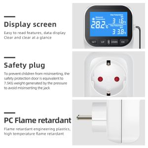 Digital Temperature Controller Socket Outlet EU Plug Thermostat With Timer Sensor Probe Heating Cooling Switch 16A Backlight