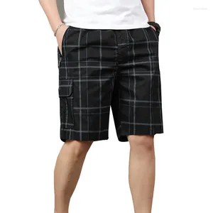 Mäns shorts Plaid Sommar modekläder Streetwear Chino Cotton Men Outwear Casual med fickor
