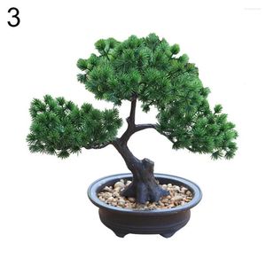 Decorative Flowers 1Pc Artificial Plants Bonsai Small Green Tree Pot Pine Potted Plant Ornament