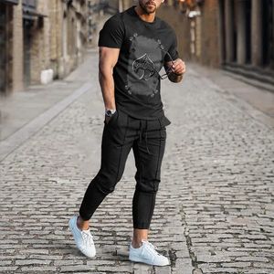 Summer mens Tshirt and Pants fashionable 3D Men 2 Piece Outfits digital printing suit poker casual wear for Streetwear 240329