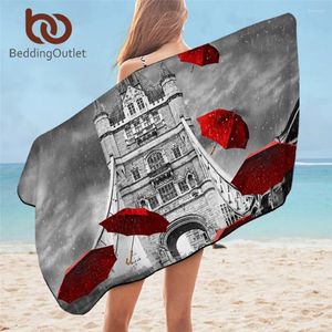 Towel BeddingOutlet Red Umbrella Bath England London Beach Tower Bridge On River Thames Picnic Mat Microfiber Thin Blanket