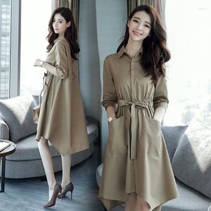 Повседневные платья женское летнее среднее платье элегантное корейское стиль тонкий весенний и осенний женский пальто плюс одежда для женщин