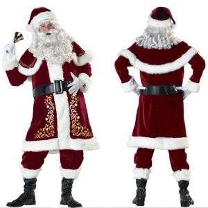 Santa Claus Daddy Cosplay Costume Christmas New Year Men Costumes Red Deluxe Classic Vuxna Ställ in nyårs karnevalfestdräkter