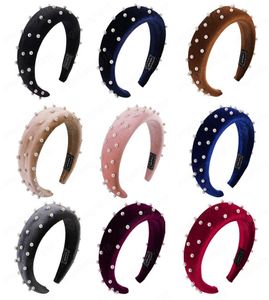 Nowe mody gąbki gęste aksamitne opaski na kobiety akcesoria do włosów opaska jesienna szeroka symulacja perły Perły Hairbear Hairbands6806413