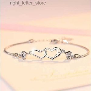 Bangle Jewelrytop 925 Sterling Silver Classic Crystal Heart Armband Womens Fashion Party Wedding Jewelry Gift Charm YQ240409