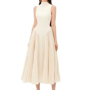 2024 Spring Stand Up Neck Style Light Mature Dress Design with 100 Pleats to Receive Waist Slimming Long Skirt