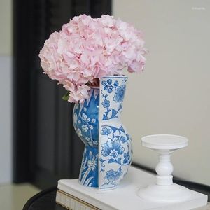 Vasos azul branco de porcelana chinesa sala de estar originalidade ikebana arranjo garrafa armários de tv decorações de casa