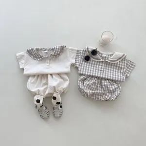 Clothing Sets 2024 Summer Baby Sports Casual Outfits Boy Girl Infant Plaid Cotton Navy Collar Long Sleeve Tops Shorts 2pcs Born T-shirt Set