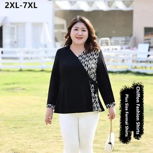 Kadınlar Blouses 7xl 6xl 100kg Şifon Kadın Ofis Bluz Zarif Siyah Patchwork FIT V NECK KIZ Büyük Artı Boyut Uzun Kollu Lady Resmi