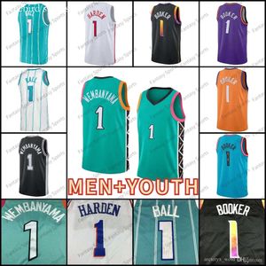 Мужчины дети Lamelo Ball Basketball Jerseys 1 Виктор Вембаняма Джеймс Харден Девин Букер зеленый белый черный фиолетовый мужчина молодежь Эд Джерсис