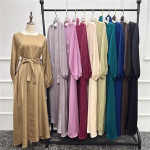 Etniska kläder Plain Abaya Muslim Long Dress Women Ramadan Sleeve Loose Hijab Robe Belted African Dresses Islam Dubai Modesty Kaftan