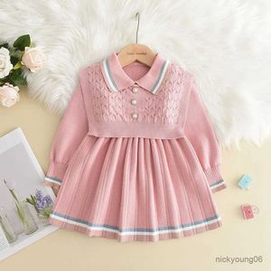 Zestawy odzieży Melario Autumn Winter Girls Sweter Długie rękawe sukienka 2023 Świąteczna impreza dziewczyna Baby Retro Knitte Dress Sukienka wełniana