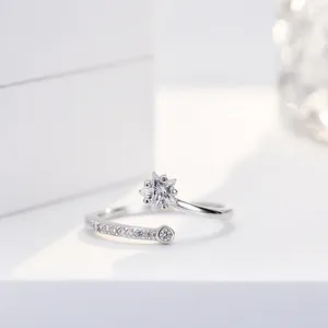 Cluster Rings 925 Кольцо стерлинговой серебряной звезды с бриллиантами и пятью заостренными открытыми простыми хвостовыми свадебными украшениями