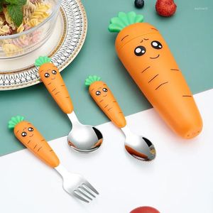 Geschirrsets kreatives Cartoon -Karotten -Tischgeschirr Set Edelstahl Kinderfrüchte Supplement Fork Spoon Short Griff