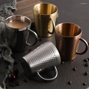 Mugs 304 Stainless Steel Double-wall Anti Scalding Coffee Mug Handle Beer Keep Cold Travel Office Hammer Insulated Water Drinking Cup