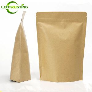 Acessórios 100pcs espessos selvagens Kraft Paper Bloqueio de trava de travamento Stand Up Foil dentro de uma marca de farinha de farinha de café bolsas de impressão de marca