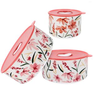 Mugs 3Pcs Ceramic Bowl With Lid Lunch Container Microwave Food Lidded