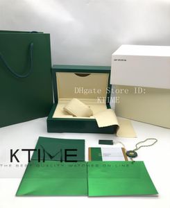 Newest Top Quality Dark Green Handbag Watch Box Woody Case Boxes Booklet Card Tags and Papers Wipe Watches Cloth Packing Case2308850