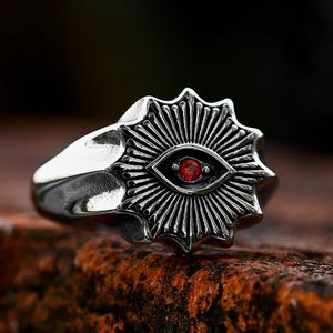 Модный винтаж 14K золотые демоны кольца для мужчин панк уникальный красный каменный кольцо байкер хип -хоп творческий ювелирный подарок