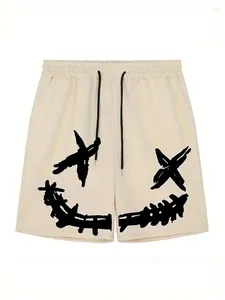 Men's Shorts 2024 Smile Print Summer Casual Loose Wear Elastic Waist Drawstring