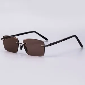 Sonnenbrille braune Steinmänner randlose Sonnenbrille für Mann Kristall schwere Linse HD Anti Reflexion Auge trockene Schatten Uv400