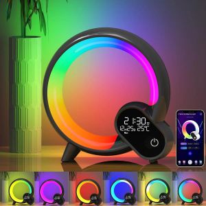 Smart APP Wake Up LED Night Light Bluetooth Speaker Remote Control Sunrise Alarm Clock Bedside Children Sleep Machine Table Lamp