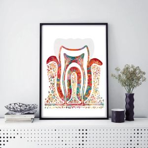 Tänder implantat akvarell duk målning tand fairy tandkonst affisch tandläkare anatomi tryck väggbilder sjukhus klinik dekor