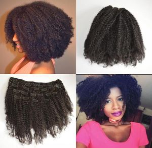 Afro Kinky Kıvırcık Rus Klipsi Saç Uzantıları Doğal Siyah 3C4A4B4C Klip İnsan Saç Geasy Saç Ürünleri 3620574
