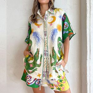 Vestidos casuais Summer Europe e o novo temperamento feminino dos Estados Unidos Imprimindo Manga de Moda Casual de três quartos Terno