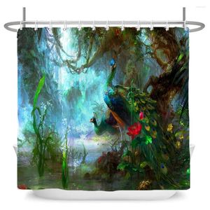 Shower Curtains Flower-bird Peacock Waterproof Polyester Curtain With Hooks For Bathtub Bathroom Screen Home Decor Large Size Wall Cloth