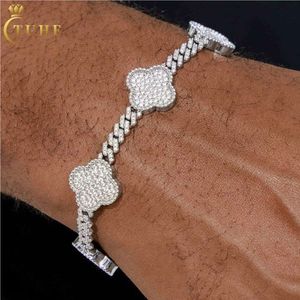 Moda femme 6mm Sterling Sier VVS Moissanite Diamond Iced Out Lucky Four Clover Cuban Link Bracelet para Valentine