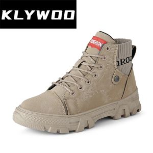 Stövlar klywoo vinter män stövlar vattentäta snöstövlar män sneakers militära fotled stövlar män läder casual skor hög topp botas hombre