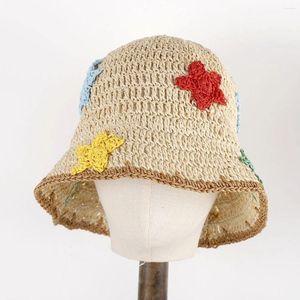Beralar Kadın Hip Şapkaları Tığ Şapkası Kova UV Koruma Güneş Visor Plajı Kadın Vizörler Beş Noktalı Yıldız Yaz Kapağı