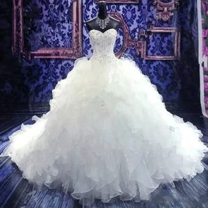 2024 Princess Wedding Dress Sweetheart Appliques Ruffles Tulle Lace Up Bridal Gowns Court Train Custom Made Vestidos De Novias