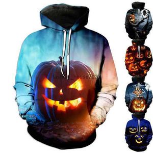 2024 Nya Halloween Pumpkin Head Hoodie Childrens tecknad rolig 3D digital tryckt koskläder
