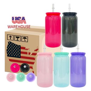 RTS 16oz/20oz BPA free kids safe soda juice can shaped plastic acrylic macaron jelly water bottle tumbler cups with color lids clear straw for UV DTF wraps stickers