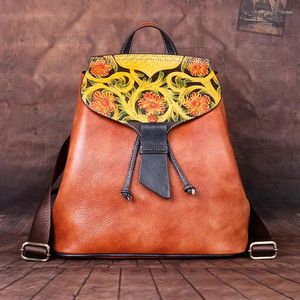 Bolsas escolares vintage backpack de couro genuíno mulher retro luxo feminino de viagem feminina feminina feminina de ombro de vaca real