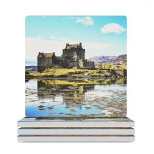 Mats Mats Eilean Donan Castelo Casas de cerâmica (quadrado) para canecas de café ardósia branca